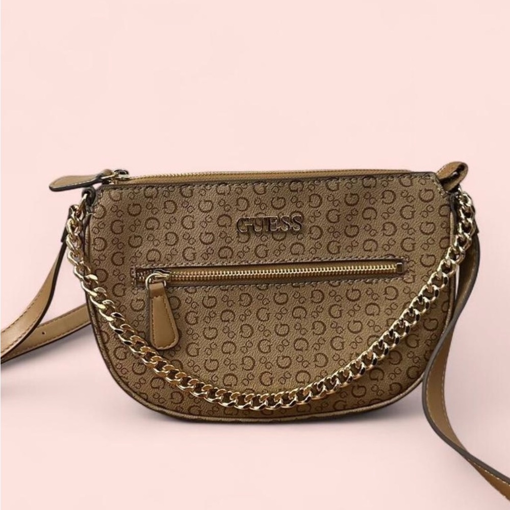 Guess Tan Crossbody Bag with Chain Detail